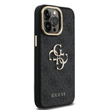 Apple iPhone 13 Pro Max Kılıf Guess Kamera Standlı Kapak 4G Desenli Metal 4G Logolu Siyah