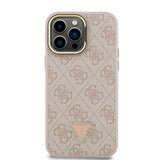 Apple iPhone 13 Pro Max Kılıf Guess Kamera Standlı M-Safe Özellikli Kapak Üçgen Logo 4G Desenli Pembe