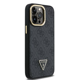 Apple iPhone 13 Pro Max Kılıf Guess Kamera Standlı M-Safe Özellikli Kapak Üçgen Logo 4G Desenli Siyah