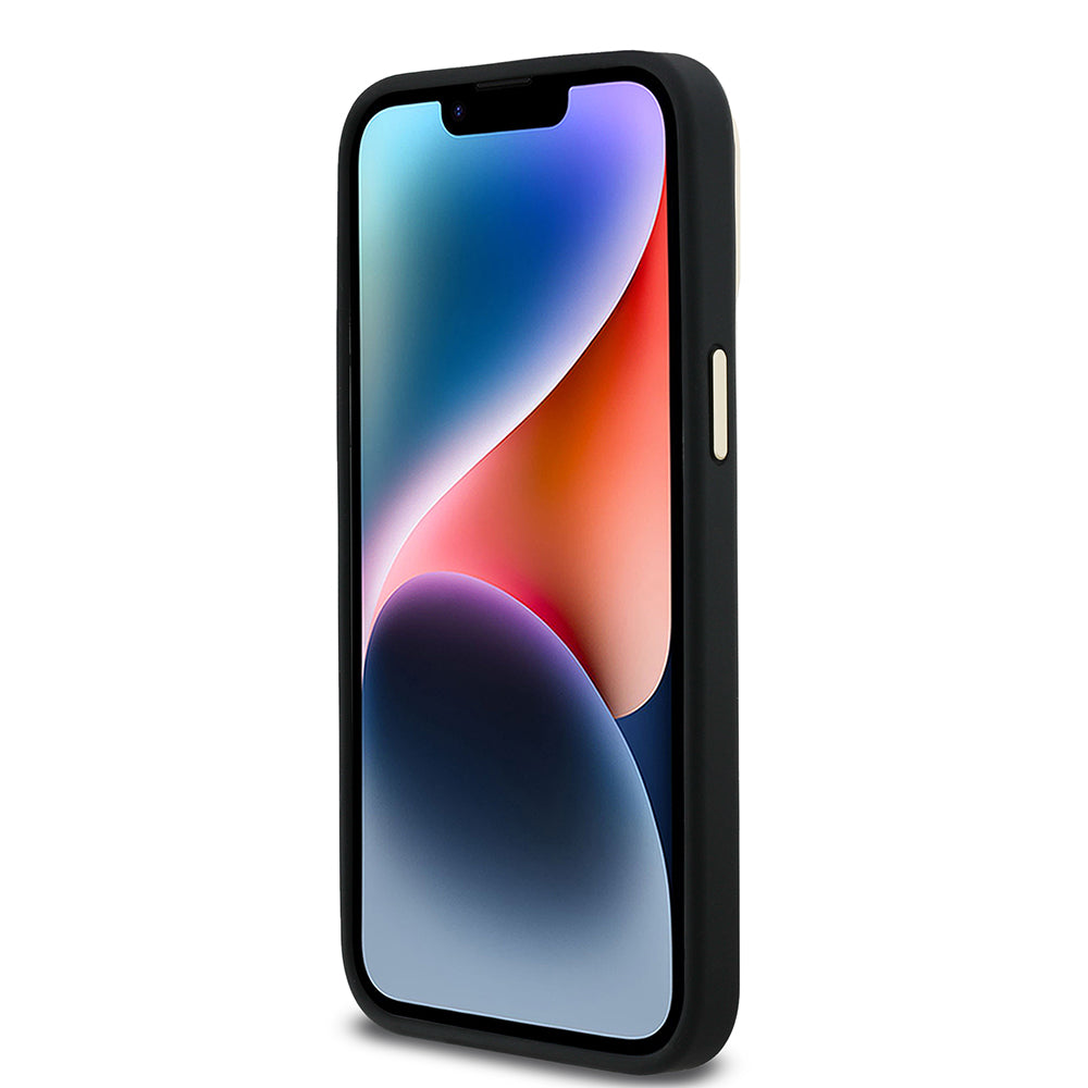 Apple iPhone 13 Pro Max Kılıf Guess Kamera Standlı M-Safe Özellikli Kapak Üçgen Logo 4G Desenli Siyah