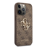 Apple iPhone 13 Pro Kılıf Guess 4G Desenli 4G Metal Logolu PU Deri Kapak Kahverengi