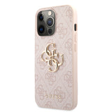 Apple iPhone 13 Pro Kılıf Guess 4G Desenli 4G Metal Logolu PU Deri Kapak Pembe