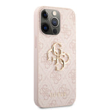 Apple iPhone 13 Pro Kılıf Guess 4G Desenli 4G Metal Logolu PU Deri Kapak Pembe