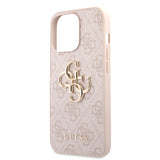 Apple iPhone 13 Pro Kılıf Guess 4G Desenli 4G Metal Logolu PU Deri Kapak Pembe