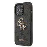 Apple iPhone 13 Pro Kılıf Guess 4G Desenli 4G Metal Logolu PU Deri Kapak Siyah