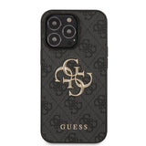 Apple iPhone 13 Pro Kılıf Guess 4G Desenli 4G Metal Logolu PU Deri Kapak Siyah