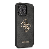Apple iPhone 13 Pro Kılıf Guess 4G Desenli 4G Metal Logolu PU Deri Kapak Siyah