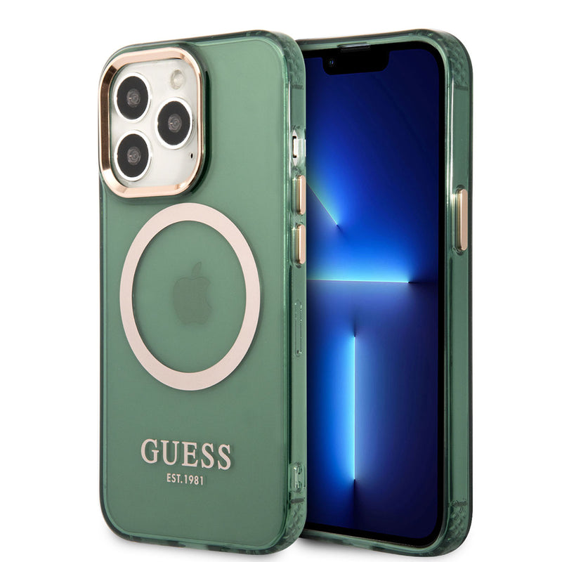Apple iPhone 13 Pro Max Kılıf Guess Magsafe Şarj Özellikli Airbagli Kapak Yeşil