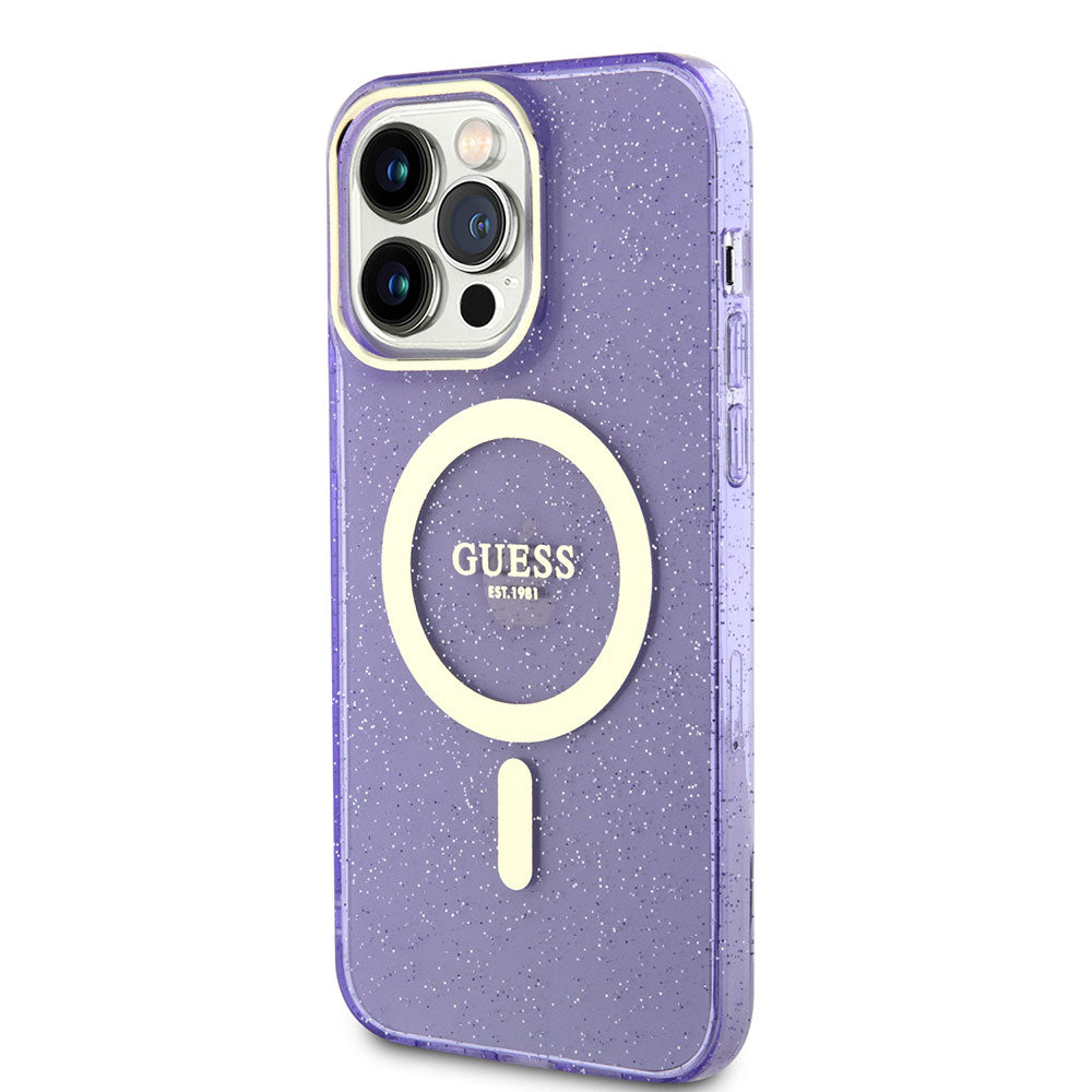 Apple iPhone 13 Pro Kılıf Guess Magsafe Şarj Özellikli Glitter Kapak Mor