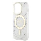Apple iPhone 13 Pro Max Kılıf Guess Magsafe Şarj Özellikli Mermer Desenli Kapak Beyaz