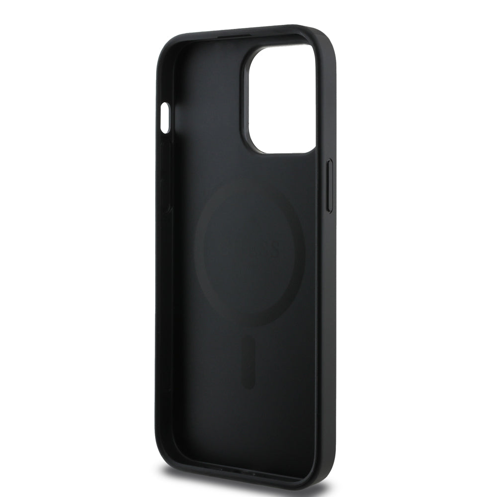 Apple iPhone 13 Pro Max Kılıf Guess Magsafe Uyumlu 4G Classic Logolu Kapak Siyah