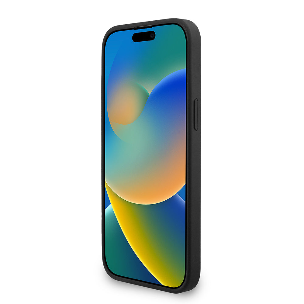 Apple iPhone 13 Pro Max Kılıf Guess M-safe Şarj Özellikli Bilek Askı İpli Yazı Logolu Kapak Siyah