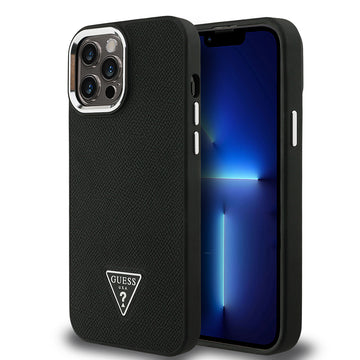 Apple iPhone 13 Pro Max Kılıf Guess Magsafe Şarj Özellikli Grained Triangle Kapak Siyah