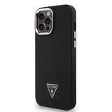Apple iPhone 13 Pro Max Kılıf Guess Magsafe Şarj Özellikli Grained Triangle Kapak Siyah