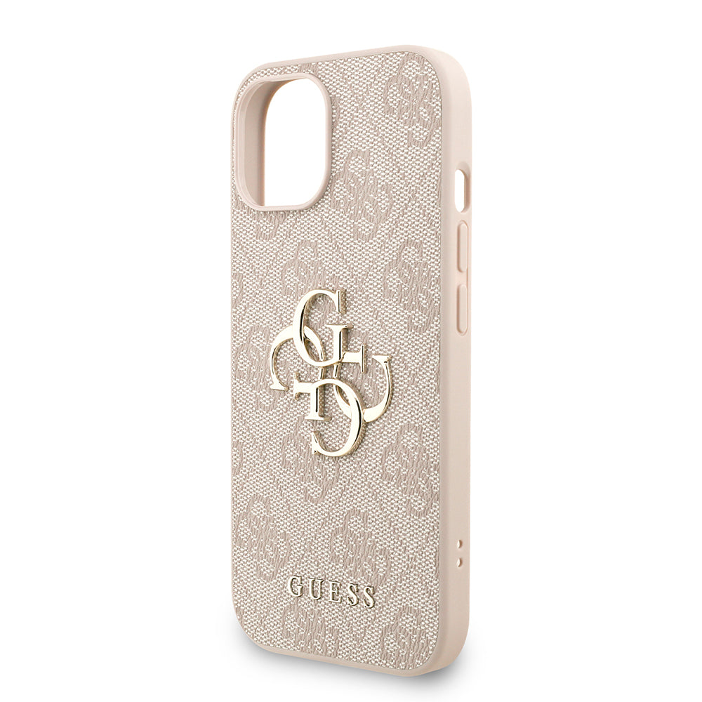 Apple iPhone 14 Kılıf Guess Bilek Askı İpli Kapak Metal Büyük 4G ve Yazı Logolu Pembe