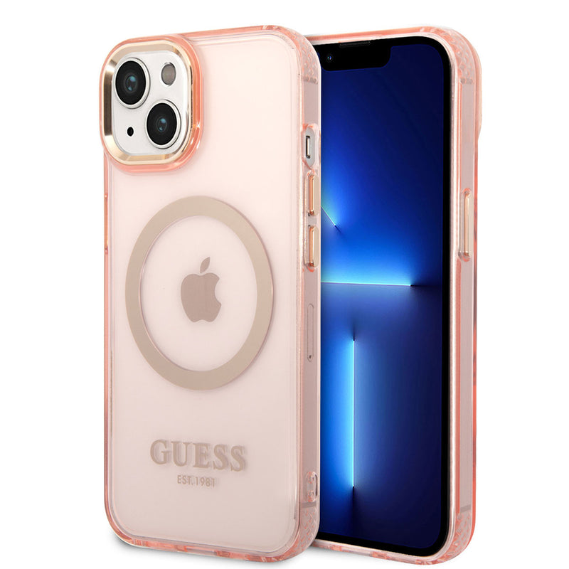 Apple iPhone 14 Kılıf Guess Magsafe Şarj Özellikli Airbagli Kapak Pembe