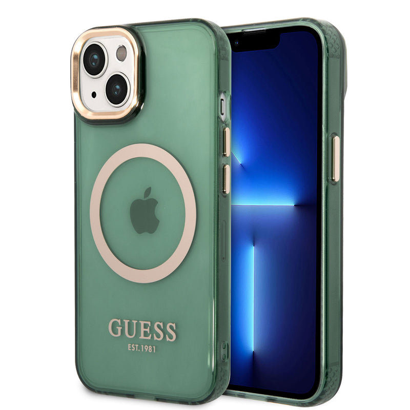 Apple iPhone 14 Kılıf Guess Magsafe Şarj Özellikli Airbagli Kapak Yeşil