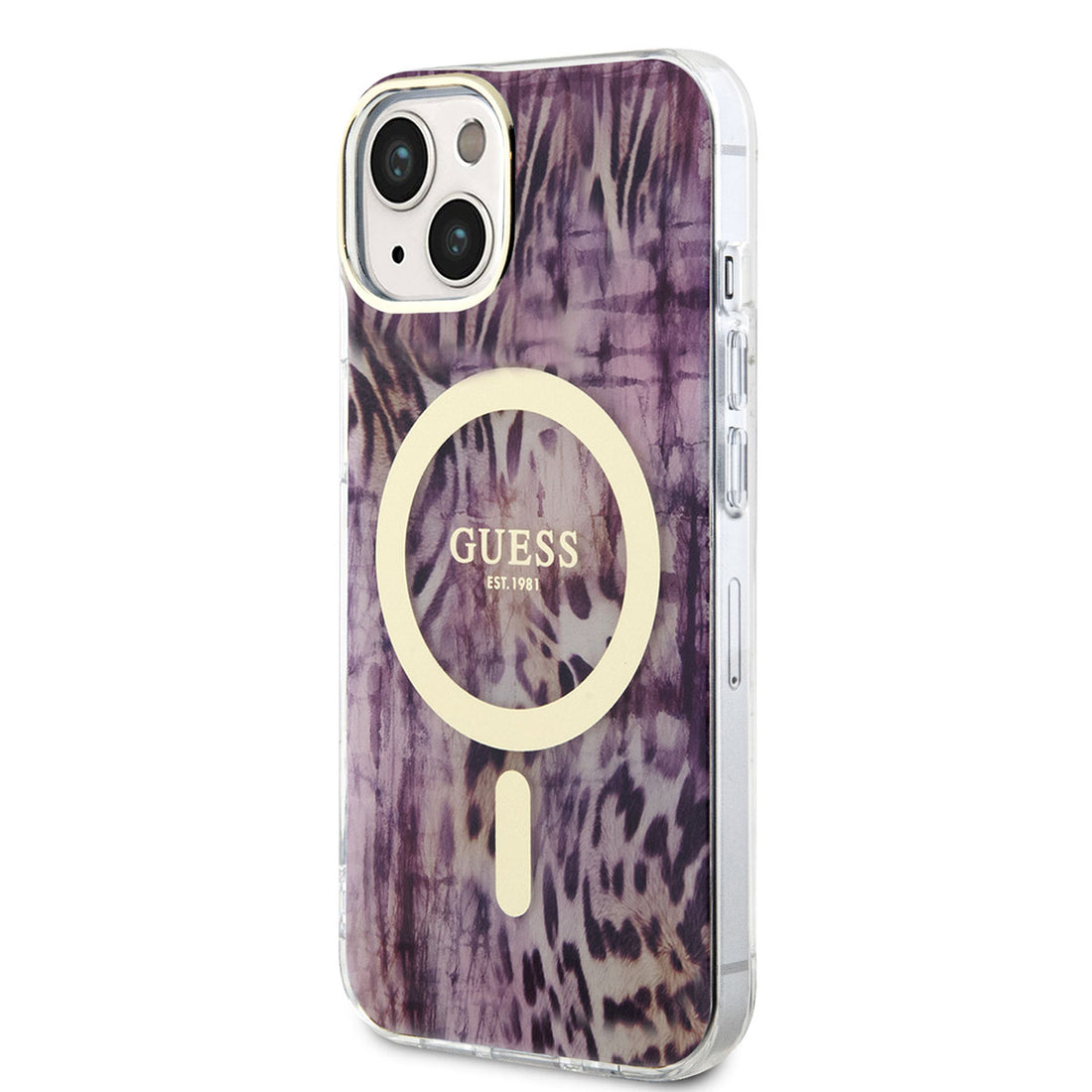 Apple iPhone 14 Kılıf Guess Magsafe Şarj Özellikli Leopar Desenli Kapak Pembe