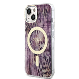 Apple iPhone 14 Kılıf Guess Magsafe Şarj Özellikli Leopar Desenli Kapak Pembe