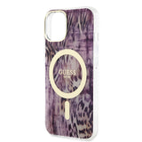 Apple iPhone 14 Kılıf Guess Magsafe Şarj Özellikli Leopar Desenli Kapak Pembe