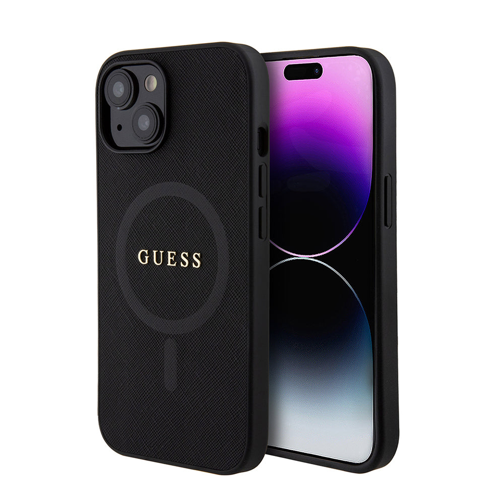 Apple iPhone 14 Kılıf Guess Magsafe Şarj Özellikli Saffiano Classic Kapak Siyah