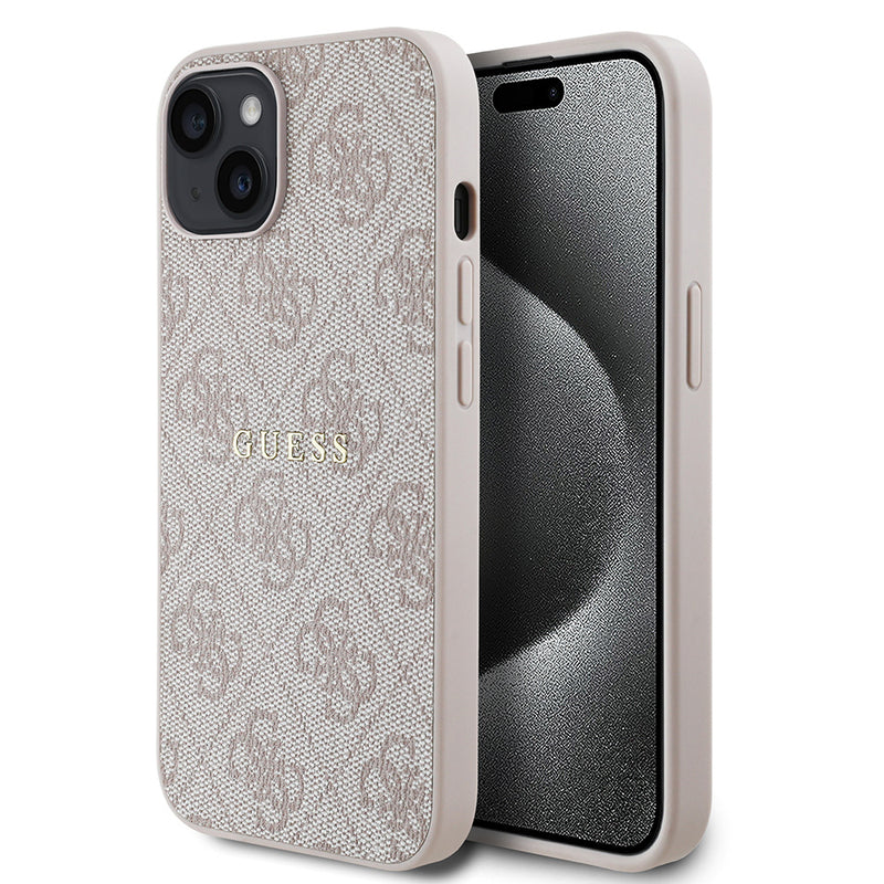 Apple iPhone 14 Kılıf Guess Magsafe Uyumlu 4G Desen Yazı Logolu Kapak Pembe