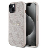 Apple iPhone 14 Kılıf Guess Magsafe Uyumlu 4G Desen Yazı Logolu Kapak Pembe
