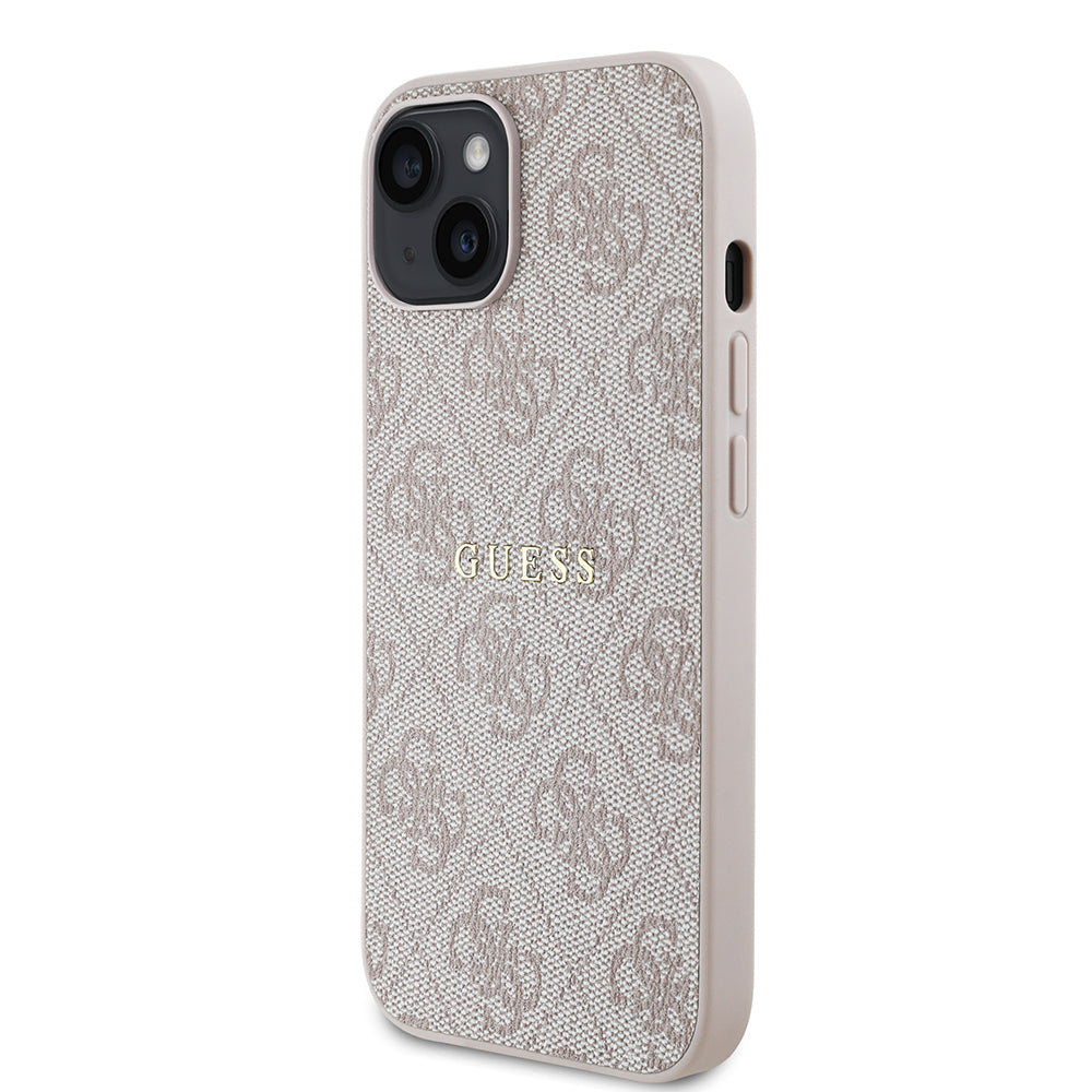 Apple iPhone 14 Kılıf Guess Magsafe Uyumlu 4G Desen Yazı Logolu Kapak Pembe