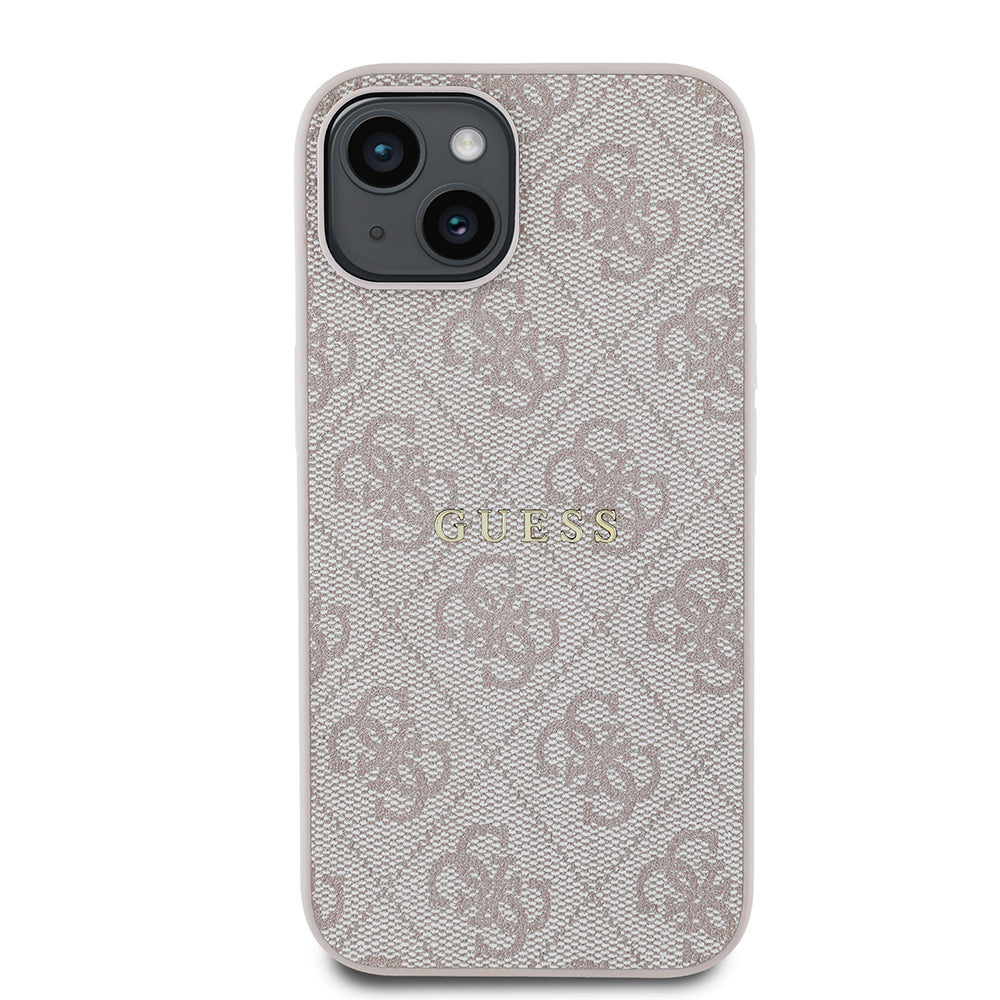 Apple iPhone 14 Kılıf Guess Magsafe Uyumlu 4G Desen Yazı Logolu Kapak Pembe