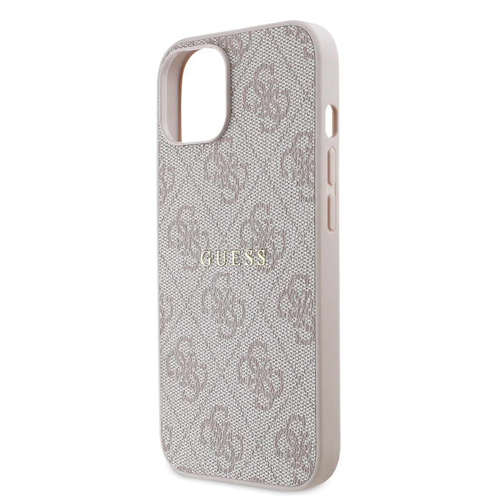 Apple iPhone 14 Kılıf Guess Magsafe Uyumlu 4G Desen Yazı Logolu Kapak Pembe