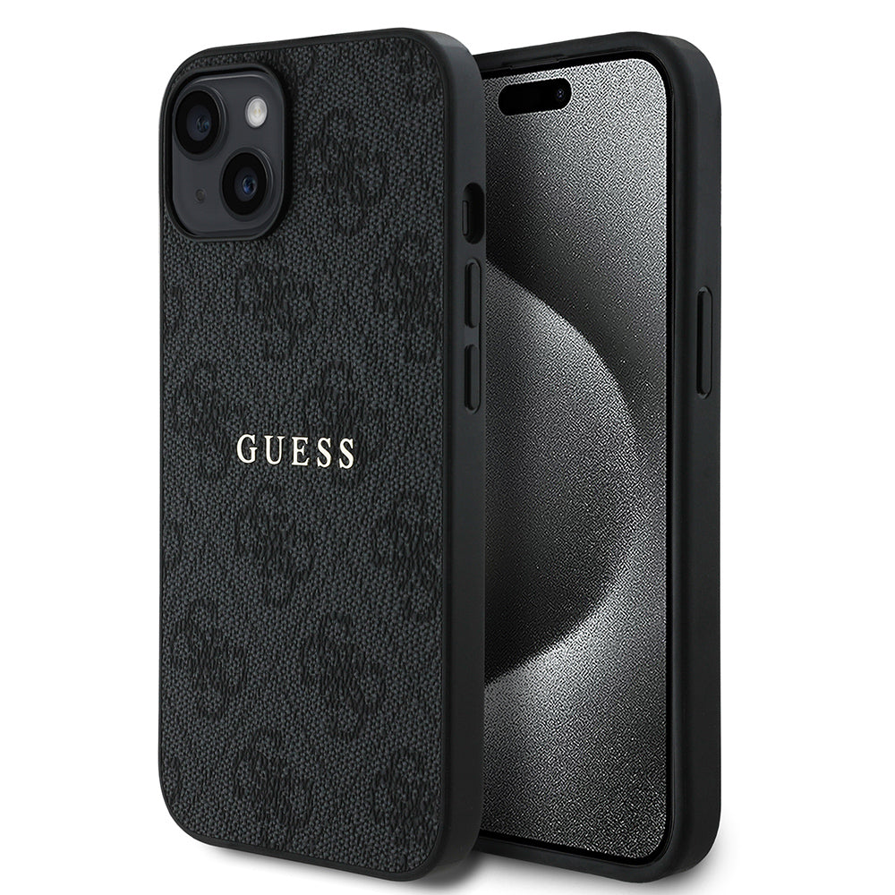 Apple iPhone 14 Kılıf Guess Magsafe Uyumlu 4G Desen Yazı Logolu Kapak Siyah