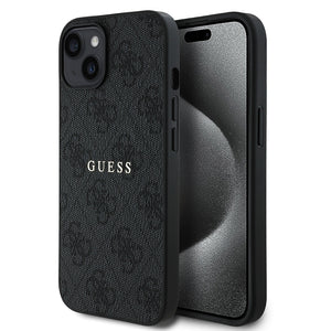 Apple iPhone 14 Kılıf Guess Magsafe Uyumlu 4G Desen Yazı Logolu Kapak Siyah