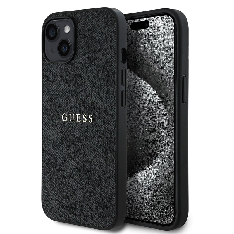 Apple iPhone 14 Kılıf Guess Magsafe Uyumlu 4G Desen Yazı Logolu Kapak Siyah