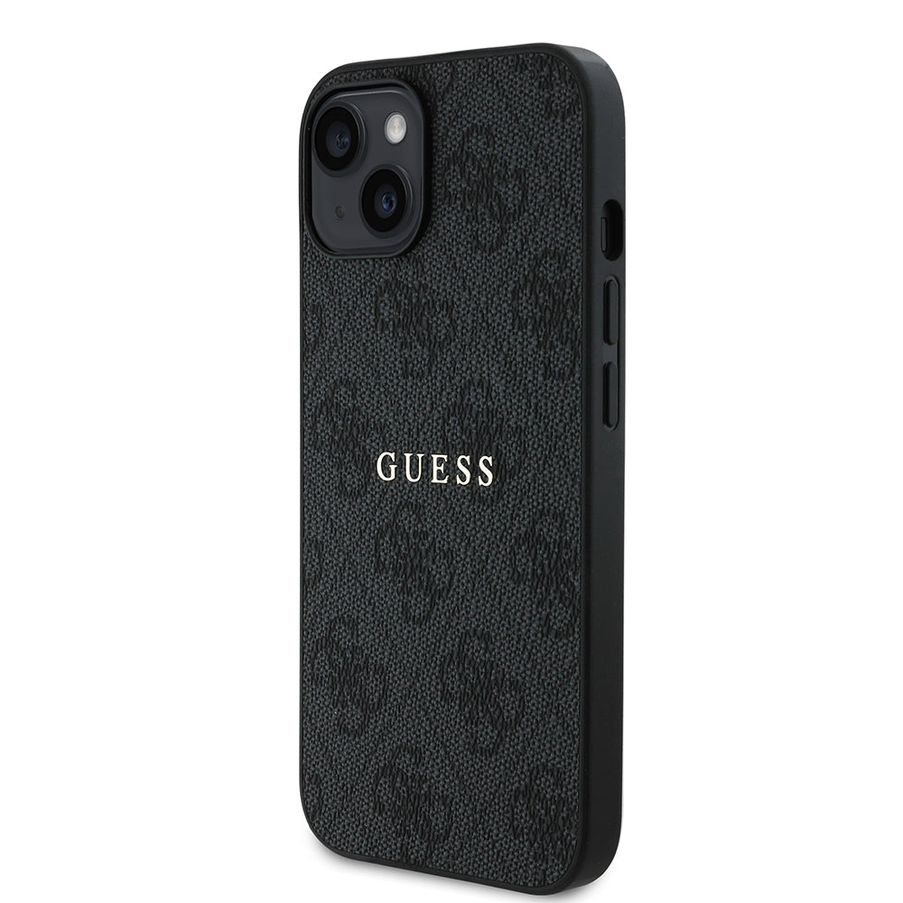 Apple iPhone 14 Kılıf Guess Magsafe Uyumlu 4G Desen Yazı Logolu Kapak Siyah