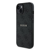 Apple iPhone 14 Kılıf Guess Magsafe Uyumlu 4G Desen Yazı Logolu Kapak Siyah