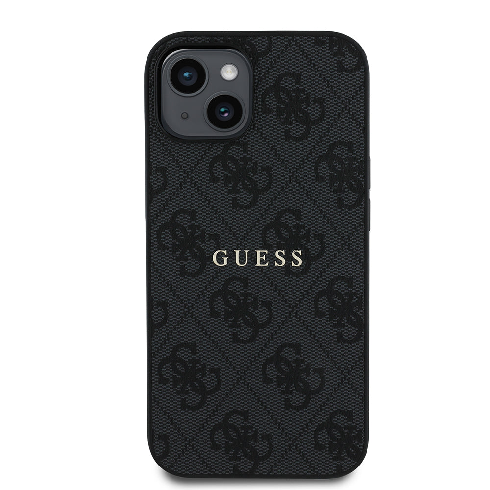Apple iPhone 14 Kılıf Guess Magsafe Uyumlu 4G Desen Yazı Logolu Kapak Siyah