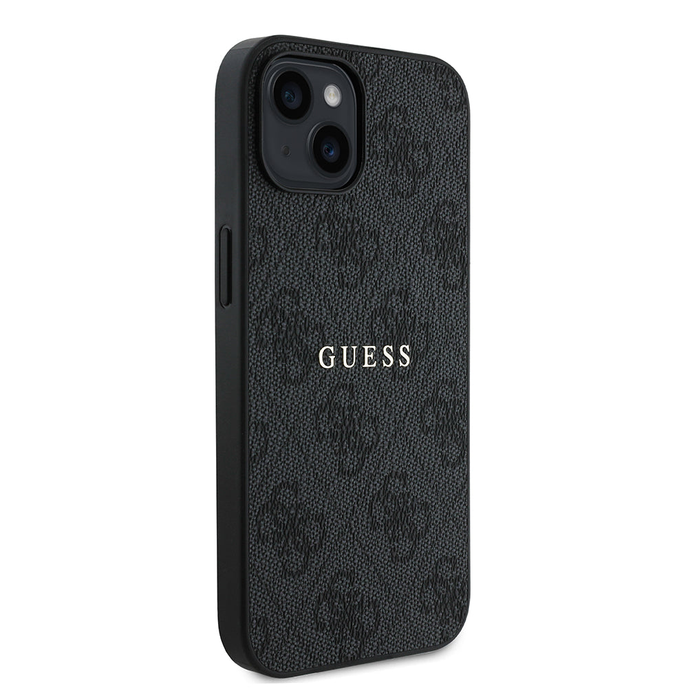 Apple iPhone 14 Kılıf Guess Magsafe Uyumlu 4G Desen Yazı Logolu Kapak Siyah
