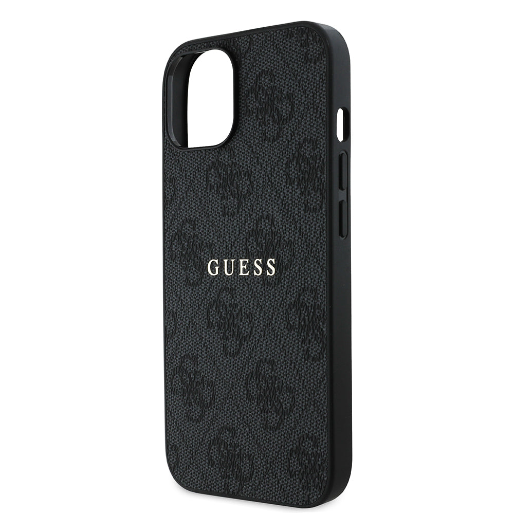 Apple iPhone 14 Kılıf Guess Magsafe Uyumlu 4G Desen Yazı Logolu Kapak Siyah