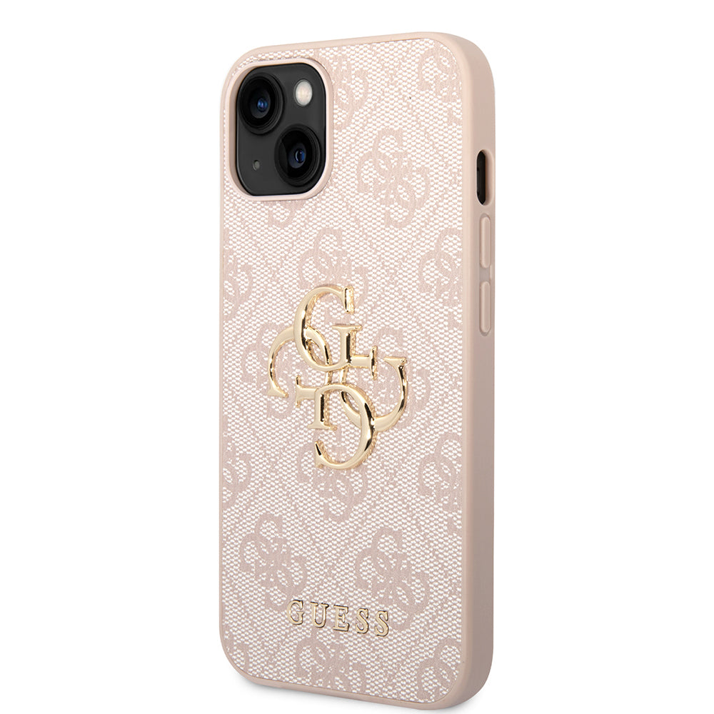 Apple iPhone 14 Kılıf Guess PU Deri Büyük Metal Logolu Kapak Pembe