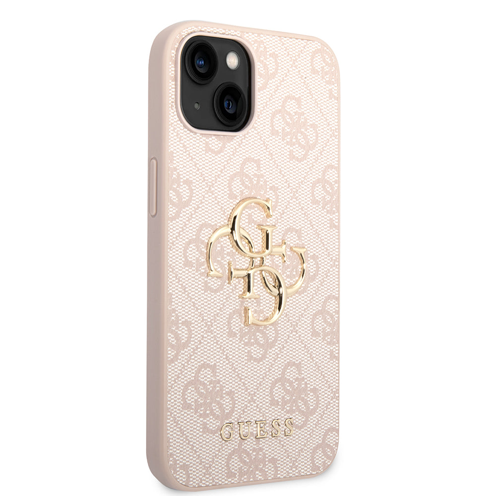 Apple iPhone 14 Kılıf Guess PU Deri Büyük Metal Logolu Kapak Pembe