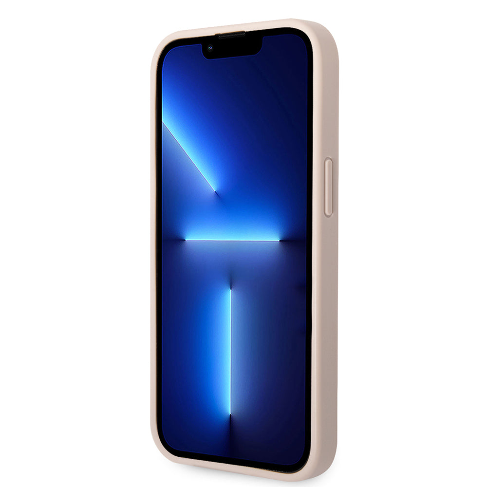 Apple iPhone 14 Kılıf Guess PU Deri Büyük Metal Logolu Kapak Pembe