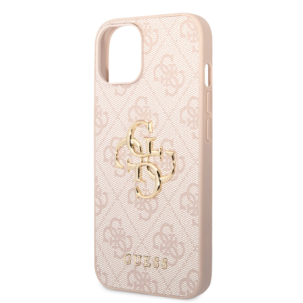 Apple iPhone 14 Kılıf Guess PU Deri Büyük Metal Logolu Kapak Pembe