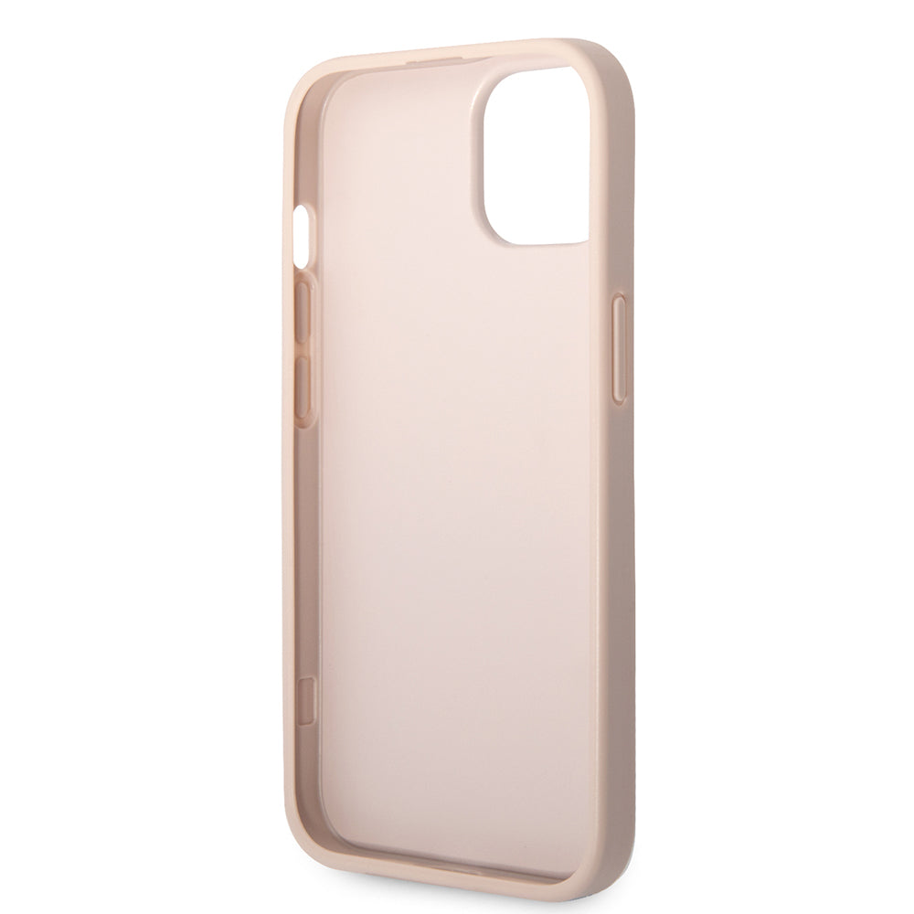 Apple iPhone 14 Kılıf Guess PU Deri Büyük Metal Logolu Kapak Pembe