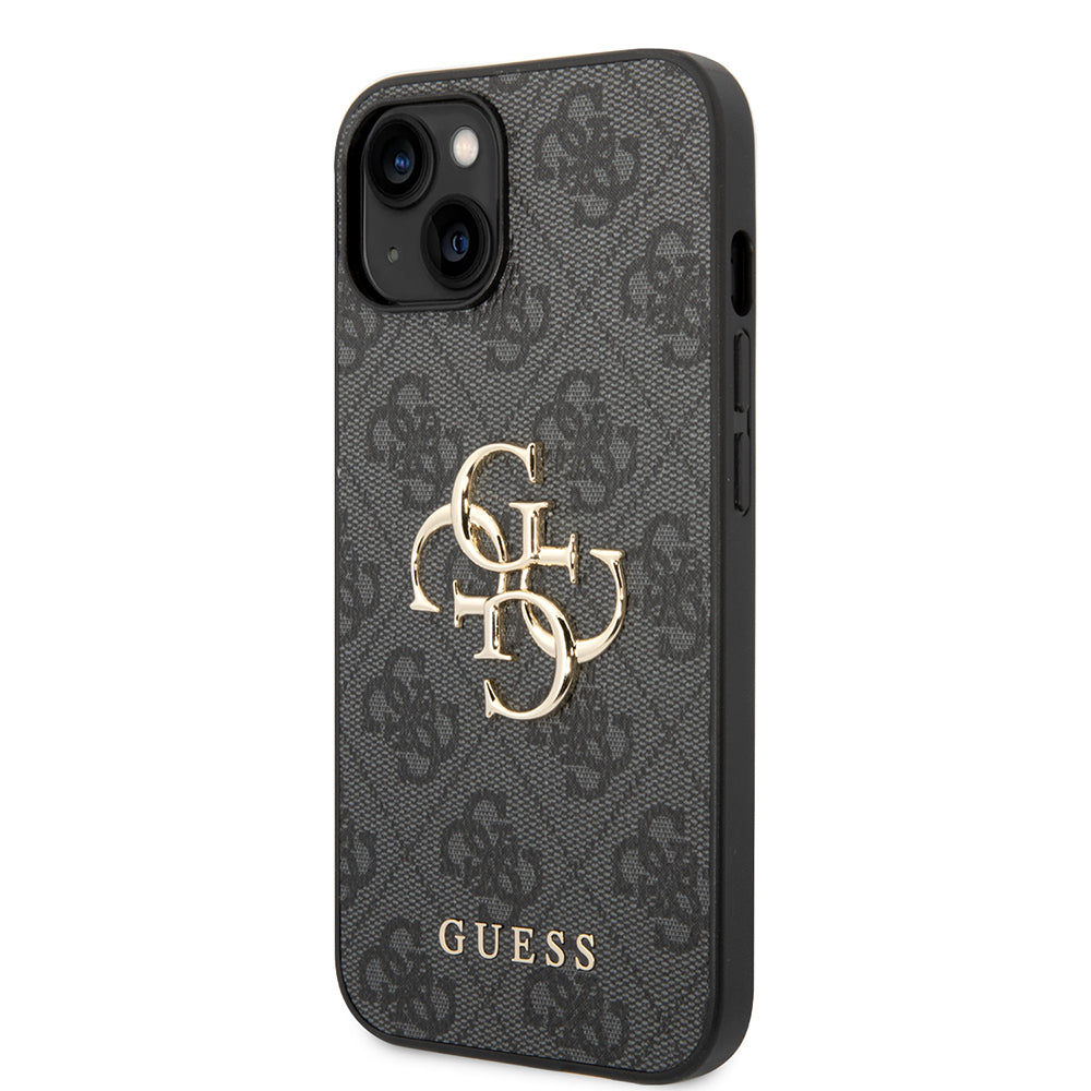Apple iPhone 14 Kılıf Guess PU Deri Büyük Metal Logolu Kapak Siyah