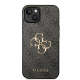 Apple iPhone 14 Kılıf Guess PU Deri Büyük Metal Logolu Kapak Siyah