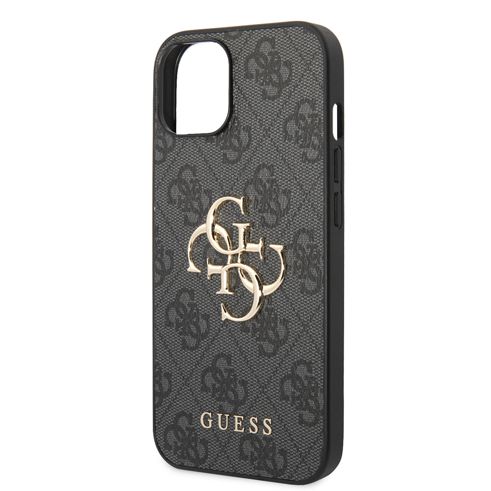 Apple iPhone 14 Kılıf Guess PU Deri Büyük Metal Logolu Kapak Siyah