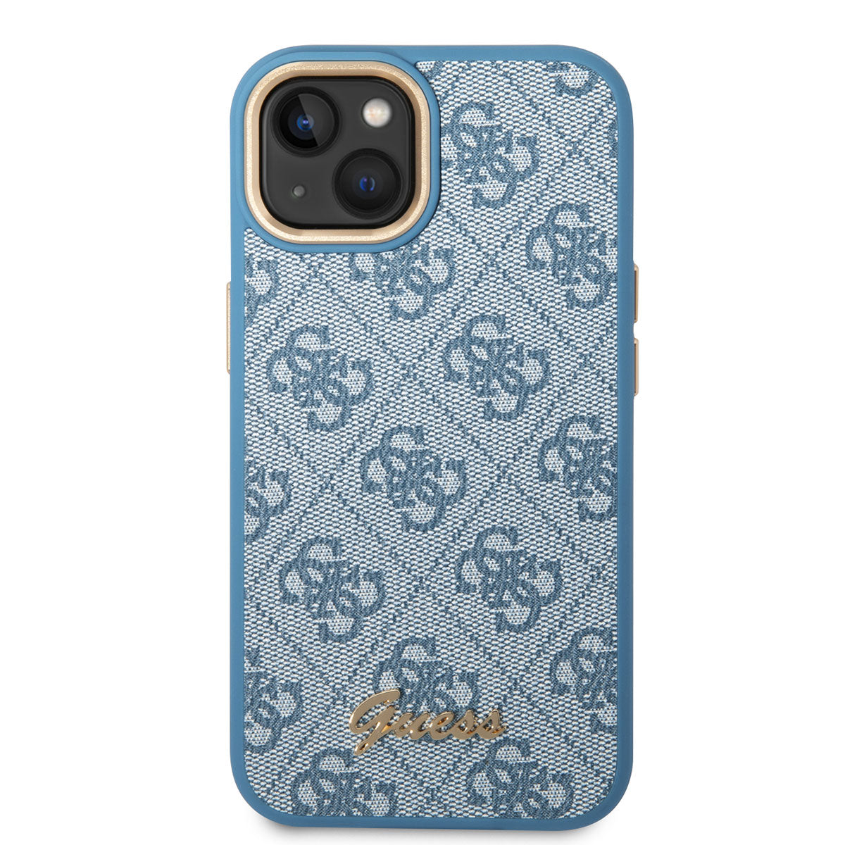 Apple iPhone 14 Kılıf Guess PU Deri Metal Logo Dizaynlı Kapak Mavi
