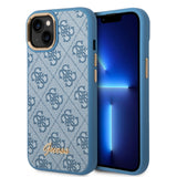 Apple iPhone 14 Kılıf Guess PU Deri Metal Logo Dizaynlı Kapak Mavi