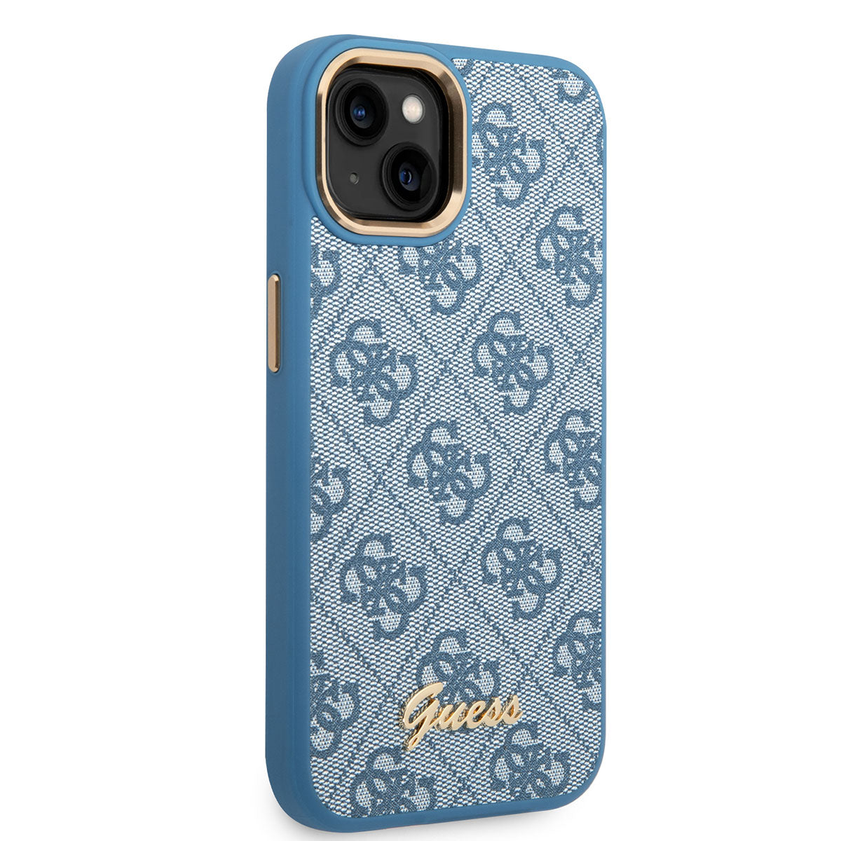 Apple iPhone 14 Kılıf Guess PU Deri Metal Logo Dizaynlı Kapak Mavi