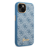 Apple iPhone 14 Kılıf Guess PU Deri Metal Logo Dizaynlı Kapak Mavi